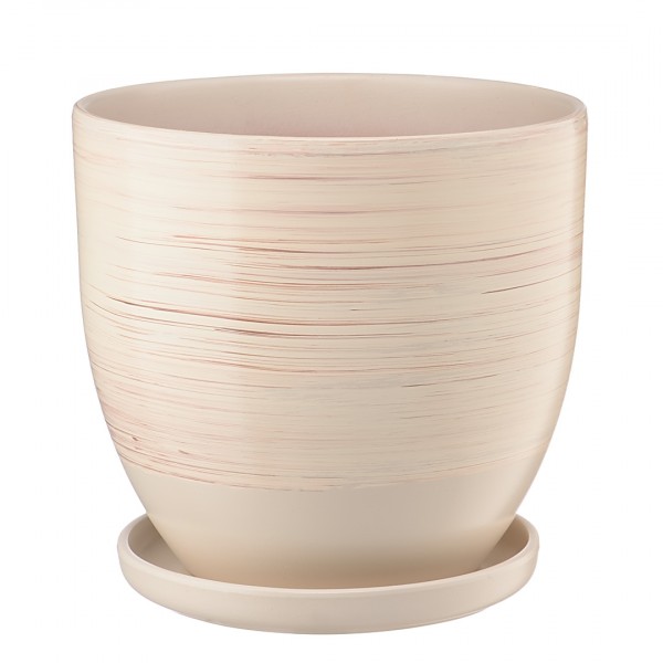 Фото Керамический горшок с подставкой волна, 4,7л., д210 ш210 в200, бежевый (матовый)