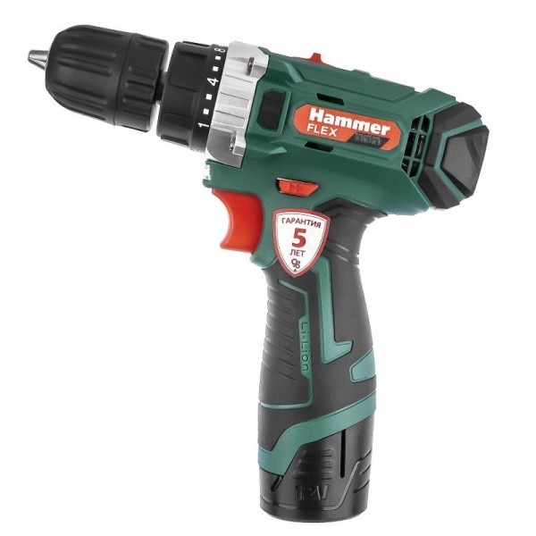 дрель аккумуляторная acd12cs 12в 5ач li-lon 10мм hammer flex 645151