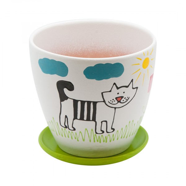 Фото Керамический горшок детский с подставкой кот, 1,4л., д146 ш146 в135