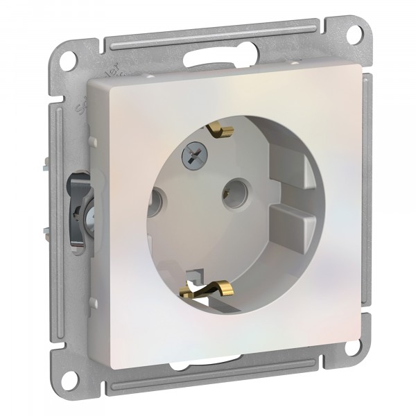 Фото Розетка 1-ая se atlasdesign скрытая с заземлением, без рамки, жемчуг, atn000443