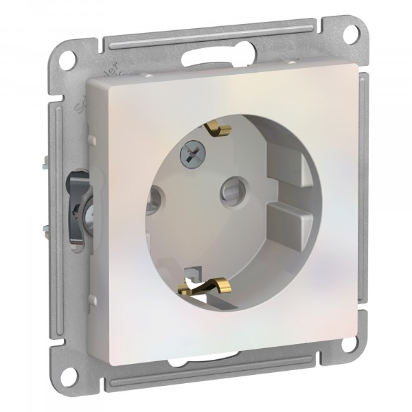 Фото Розетка 1-ая se atlasdesign скрытая с заземлением, без рамки, с защ.шторками, жемчуг, atn000445