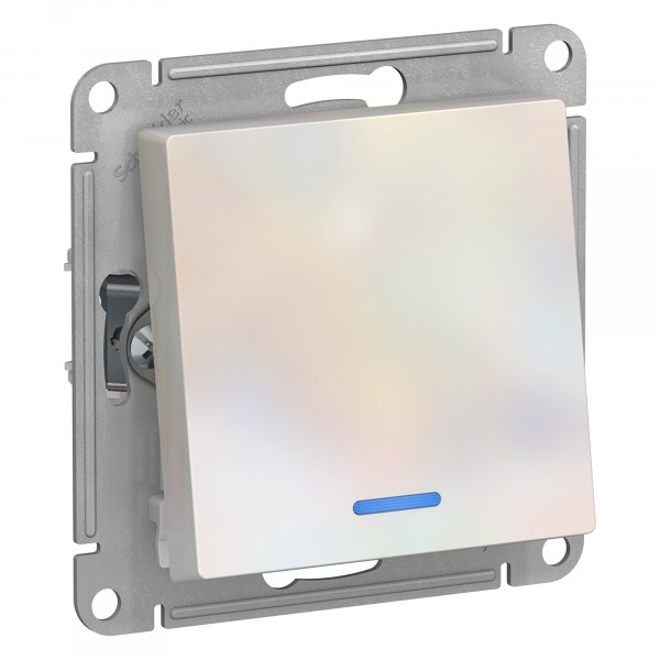 Фото Выключатель 1клав. se atlasdesign, скрытый проходной без рамки, с подсветкой, жемчужный, atn000463