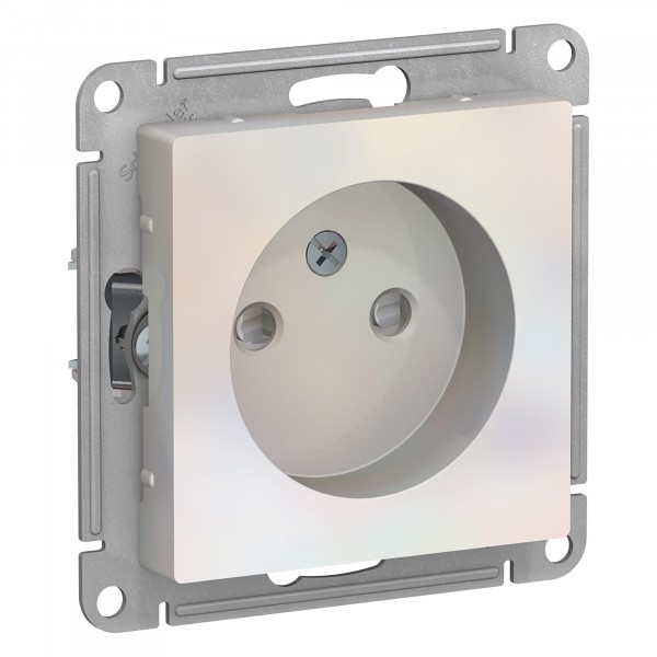 Фото Розетка 1-ая se atlasdesign скрытая без заземления, без рамки, с защ.шторками, жемчуг, atn000449