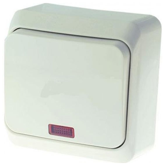 Фото Выключатель 1кл lexel этюд с подсветкой, наружный белый ba10-005b