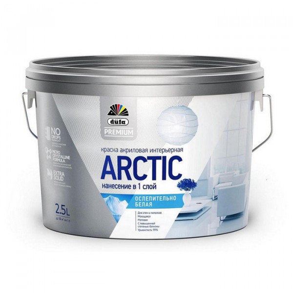 Фото Краска в/д Dufa Premium Arctic для внутренних работ ослепительно белая 2,5л