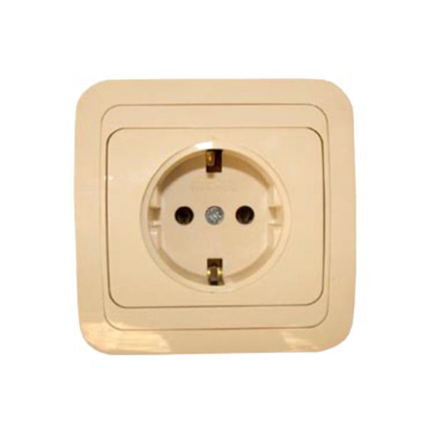 Фото Розетка 1-ая makel mimoza скрытая, с заземлением с рамкой крем/крем, пласт.основание, 25028