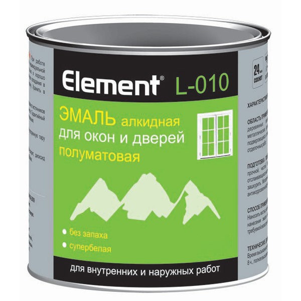 Фото Эмаль элемент l-010 алкидная для окон и дверей п/мат. 0,5л