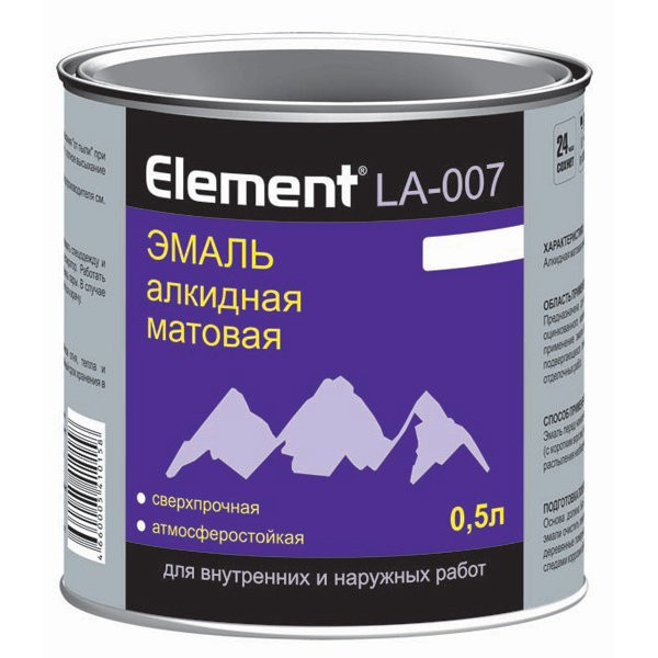 Фото Эмаль элемент la-007 алкидная матовая белая 0,5л