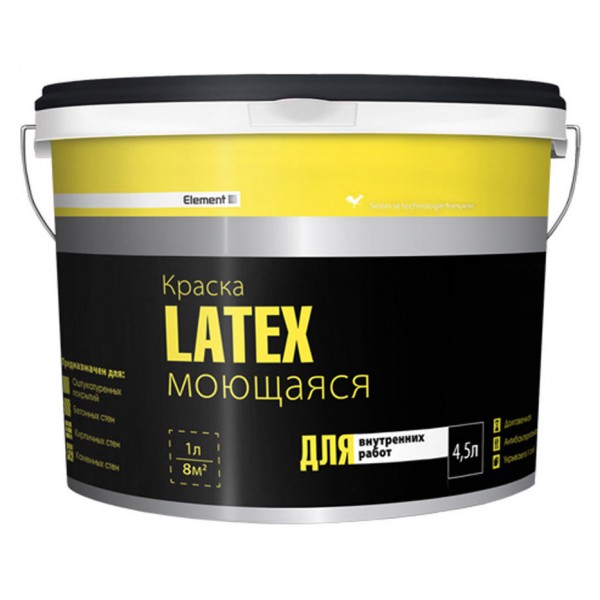 Фото Краска латексная element se latex для стен и потолков моющаяся 4,5л (7,11кг)