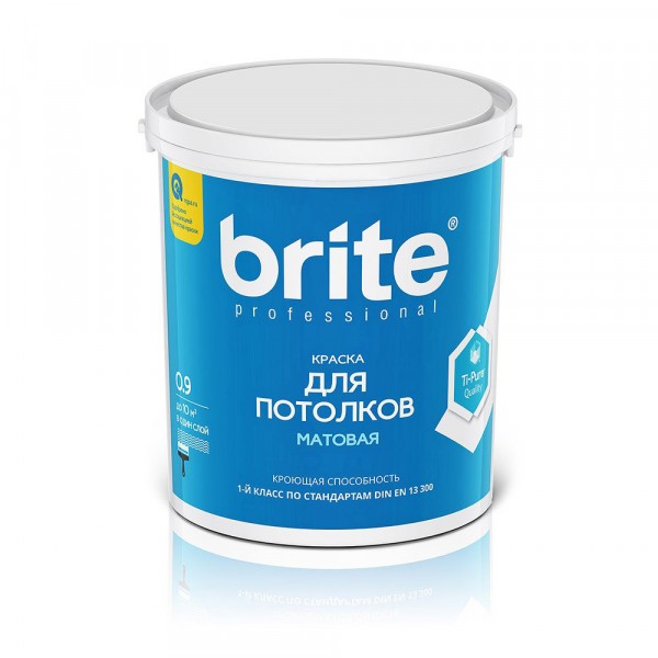 Фото Краска brite professional для потолков глубокоматовая база а,  0,9 л