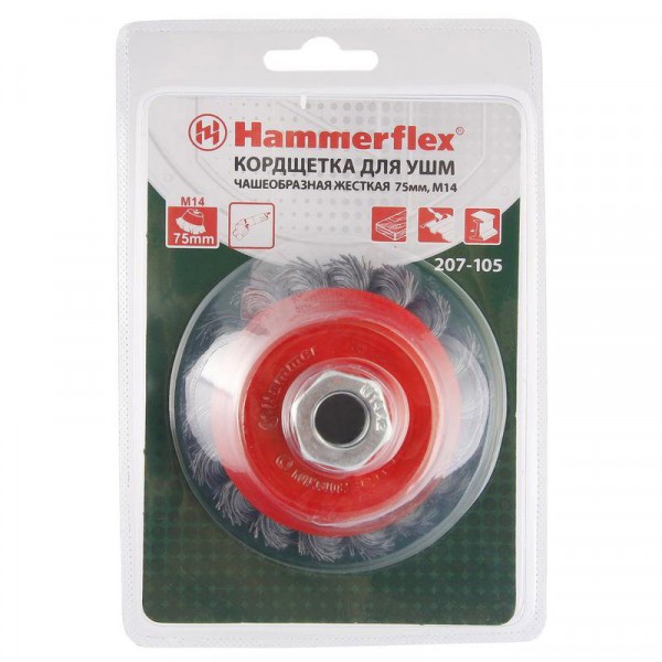 Фото Щетка для мшу чашка 75мм витая стальн. пров. m14 hammer flex 207-105