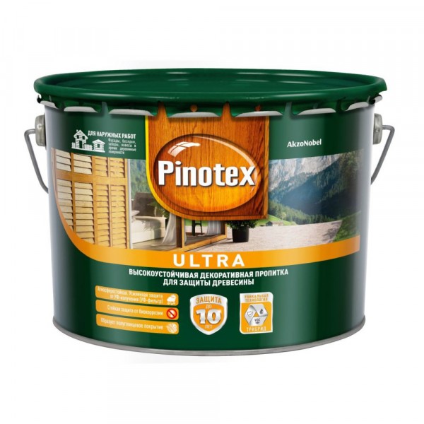 Фото Влагостойкая лазурь для дерева pinotex ultra калужница 9л