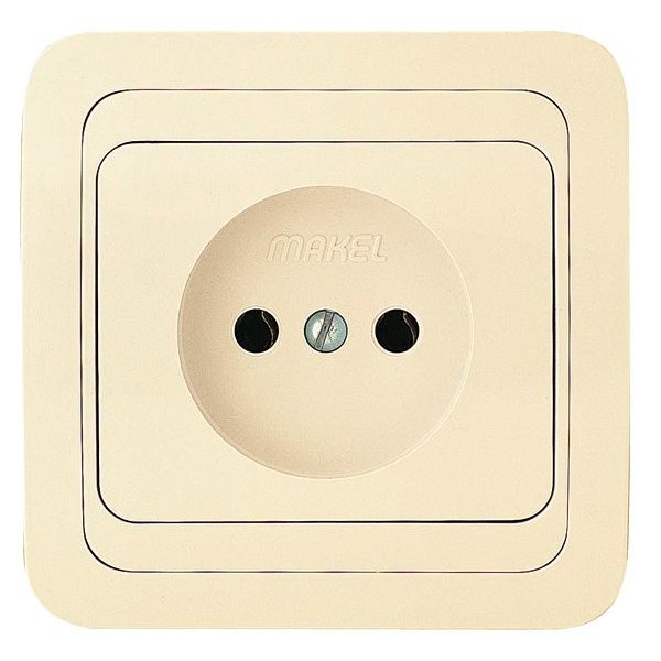 Фото Розетка 1-ая makel mimoza скрытая, без заземления с рамкой крем/крем, пласт.основание, 25022