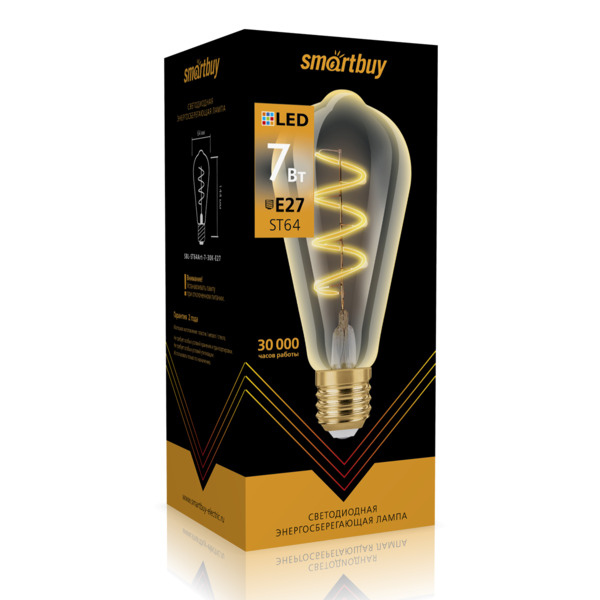 Фото Лампа светодиодная smartbuy led sbl-st64art-7-30k-e27 е27 груша 7вт 3000к
