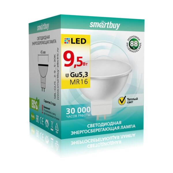 Фото Лампа светодиодная smartbuy led sbl-gu5_3-9_5-30k gx5.3 дисковая 9.5вт 3000к