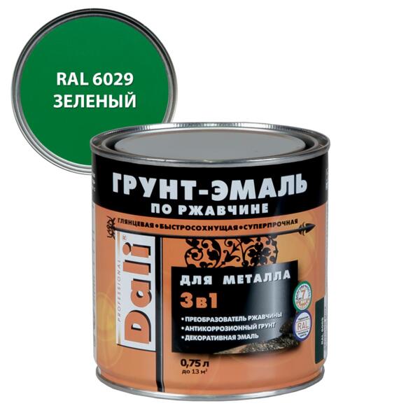 Фото Грунт-эмаль dali по ржавчине 3 в 1 гладкая 0,75л зеленый