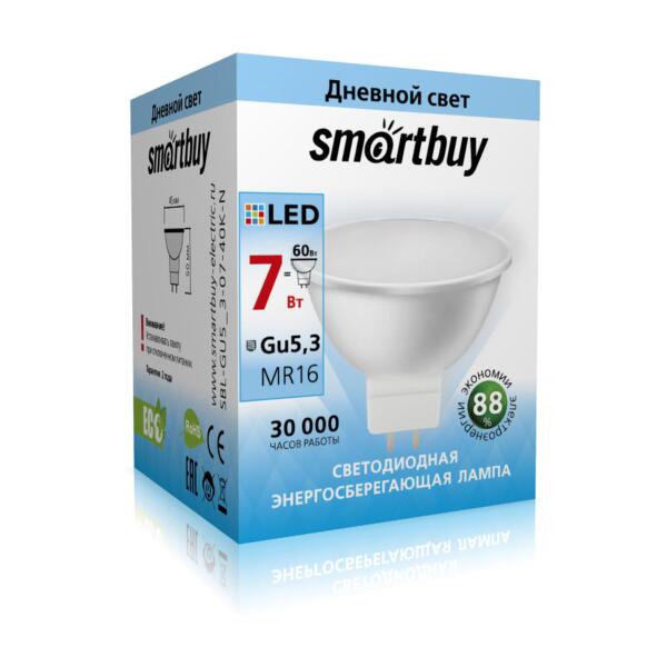 Фото Лампа светодиодная smartbuy led sbl-gu5_3-07-40k-n gu5.3 дисковая 7вт 4000к