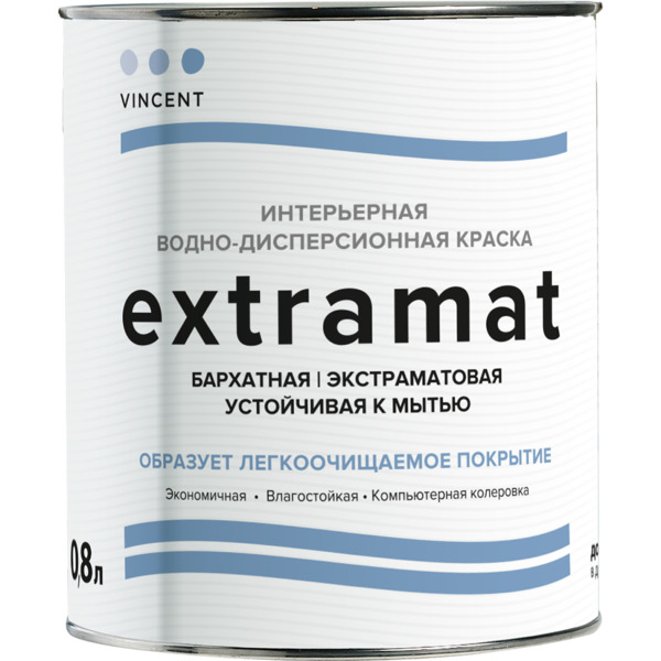 Фото Краска vincent extramat бархатная для стен и потолков 0,8л