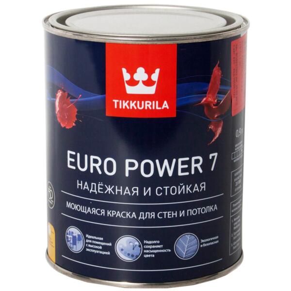 Фото Краска tikkurila euro power 7 база a белая мат. 0,9л