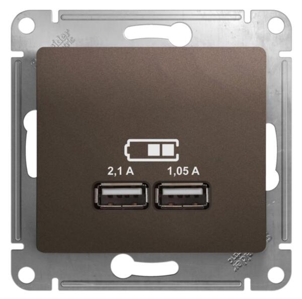Фото Розетка usb se glossa скрытая без рамки, с 2 usb портами, шоколад, gsl000833