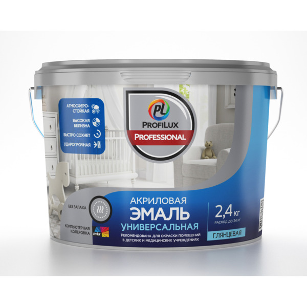 Фото Эмаль profilux professional акриловая универсальная глянцевая база a 2,4кг