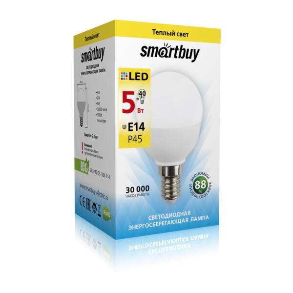 Фото Лампа светодиодная smartbuy led sbl-p45-05-40k-e14 е14 шар 5вт 4000к