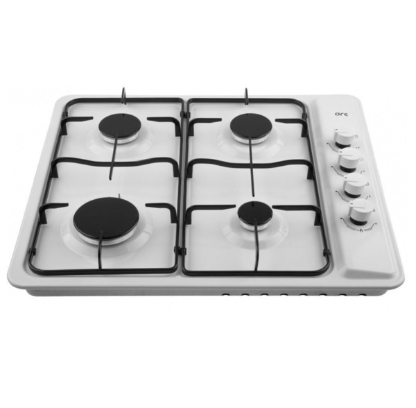 панель варочная газ белая ore lga60w 4 конфорки стальные решетки газ-контроль