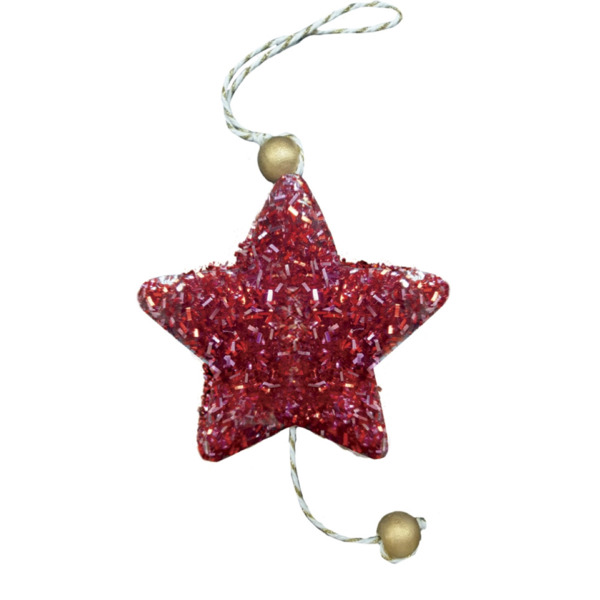 Фото Новогоднее подвесное украшение красная пушистая звездочка из полиэтилена / 9x1,5x9см арт.82625
