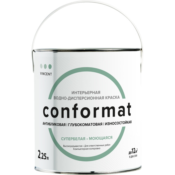 Фото Краска vincent conformat матовая для внутренних работ 2,25л