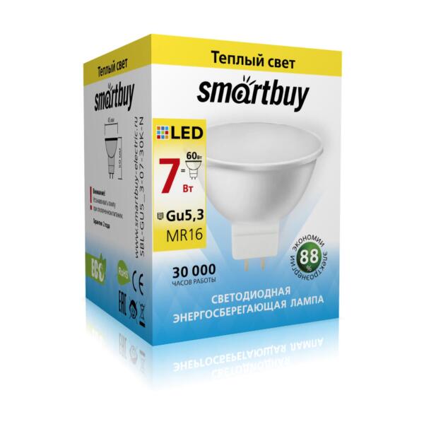 Фото Лампа светодиодная smartbuy led sbl-gu5_3-07-30k-n gu5.3 дисковая 7вт 3000к