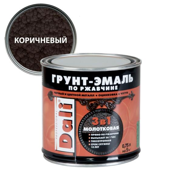 Фото Грунт-эмаль dali по ржавчине 3 в 1 молотковая 0,75л коричневый