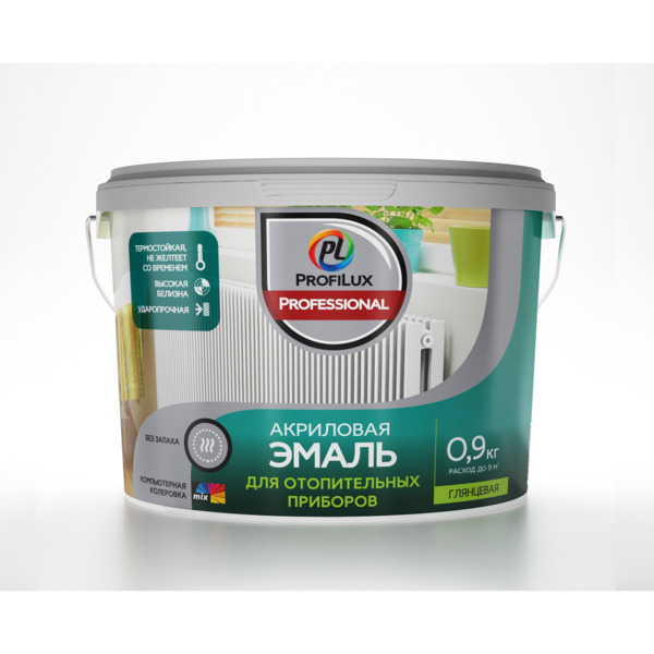 Фото Эмаль profilux professional акриловая для отопительных приборов база a 0,9кг