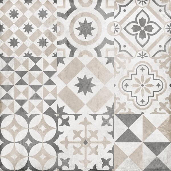 Фото Керамогранит цемент стайл многоцветный орнамент серый 45х45 7246-0005