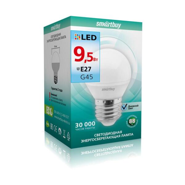 Фото Лампа светодиодная smartbuy led sbl-g45-9_5-40k-e27 е27 шар 9.5вт 4000к