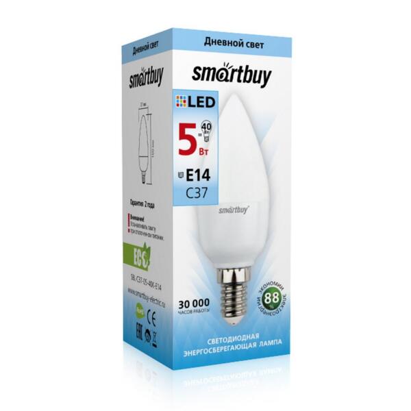 Фото Лампа светодиодная smartbuy led sbl-c37-05-40k-e14 е14 свеча 5вт 4000к