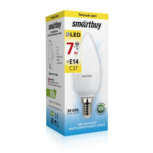 Фото Лампа светодиодная smartbuy led sbl-c37-07-30k-e14 е14 свеча 7вт 3000к