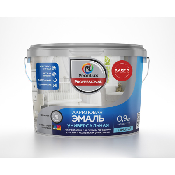 Фото Эмаль profilux professional акриловая универсальная глянцевая база c 0,9кг