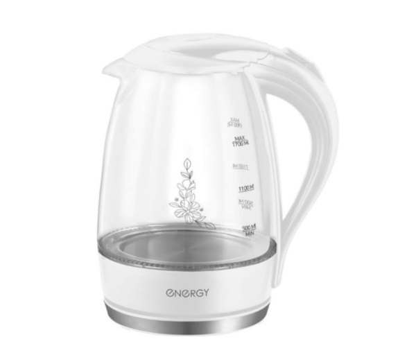 чайник электрический стекло 17л 22квт белое основаниецветы energy e-262 168000₽