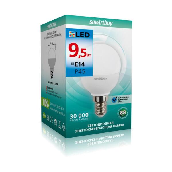 Фото Лампа светодиодная smartbuy led sbl-p45-9_5-60k-e14 е14 шар 9.5вт 6000к