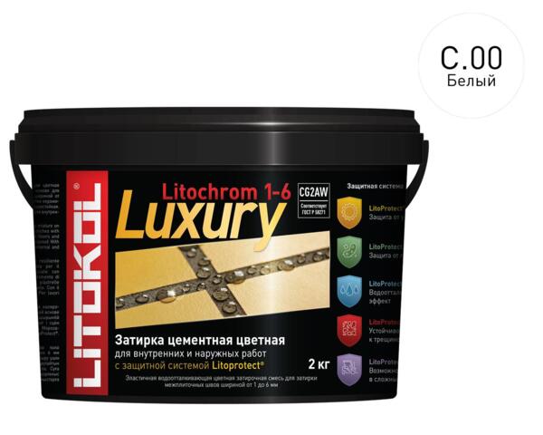 Фото Затирка litokol litochrom 1-6 luxury c.00 2кг белая /ведро/