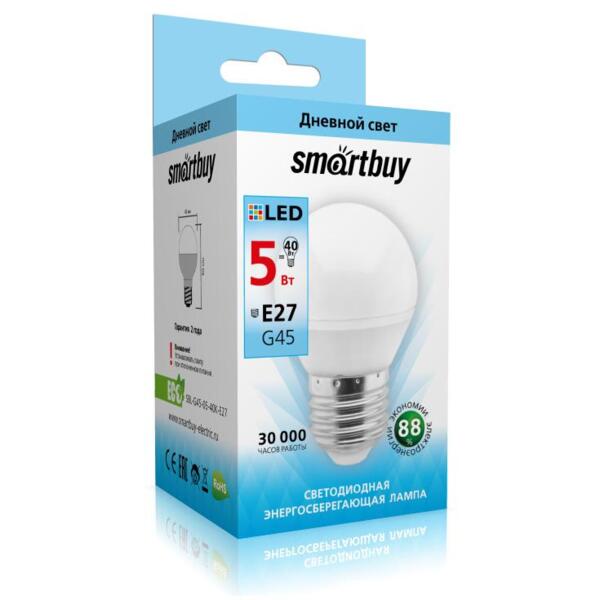 Фото Лампа светодиодная smartbuy led sbl-g45-05-40k-e27 е27 шар 5вт 4000к