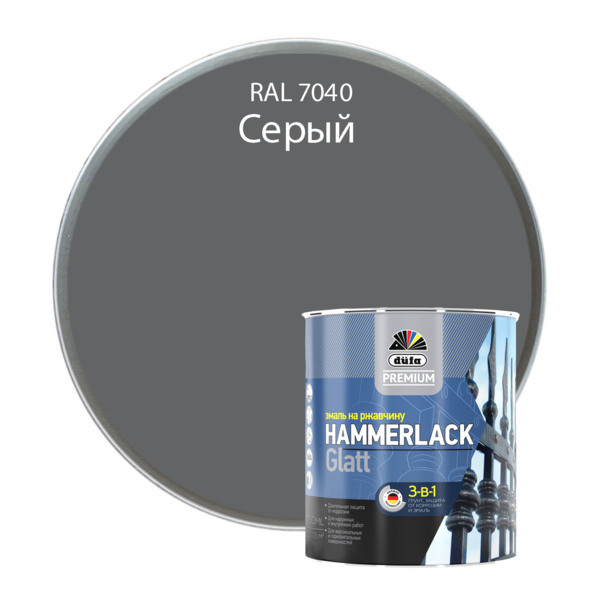 Фото Эмаль по ржавчине hammerlack серый ral-7040 гладкая 750мл