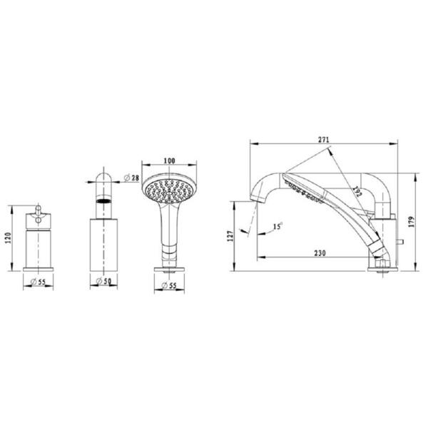 Фото Смеситель для ванны на 3 отверстия bravat angel f5172217cp-1-rus