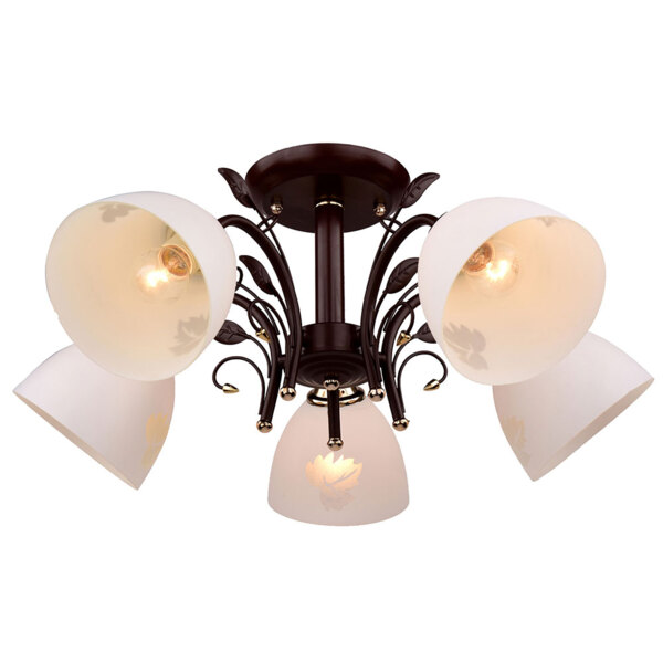 Фото Люстра потолочная россвет рс20001 brn+fg/5c е27 5x60вт ip20