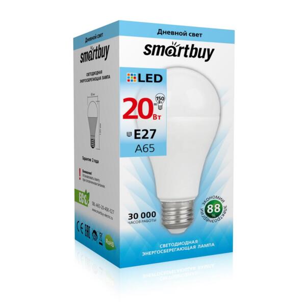 Фото Лампа светодиодная smartbuy led sbl-a65-20-40k-e27 е27 груша 20вт 4000к