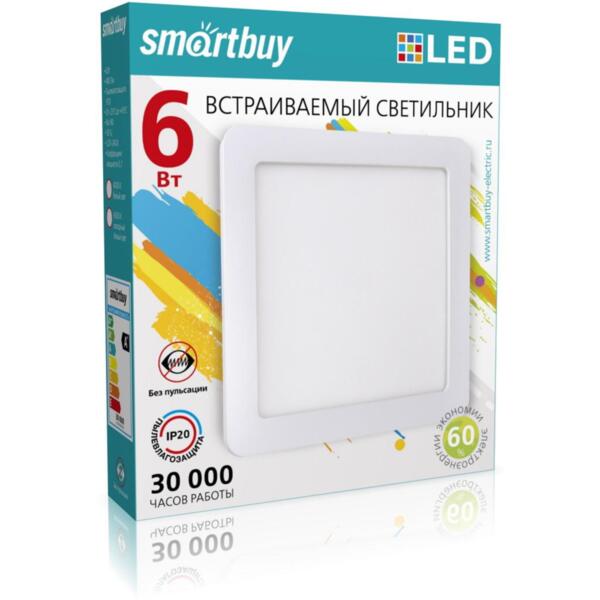 Фото Светильник светодиодный smartbuy 6вт 220в 4000к 4000лм 120мм ip20 sbl-dlsq-6-4k