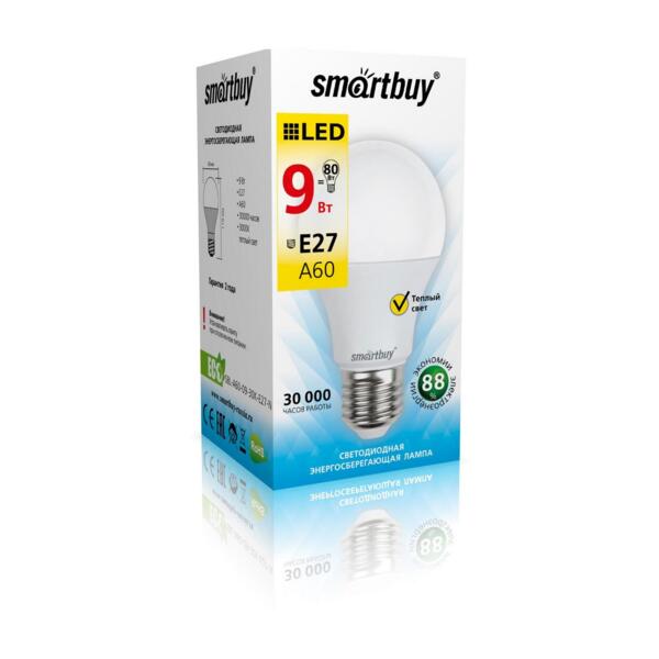 Фото Лампа светодиодная smartbuy led sbl-a60-09-30k-e27-n е27 груша 9вт 3000к