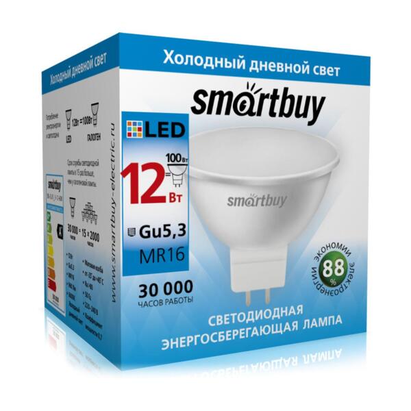 Фото Лампа светодиодная smartbuy led sbl-gu5_3-12-60k gu5.3 дисковая 12вт 6000к