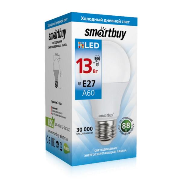 Фото Лампа светодиодная smartbuy led sbl-a60-13-60k-e27 е27 груша 13вт 6000к