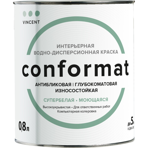 Фото Краска vincent conformat матовая для внутренних работ 0,8л
